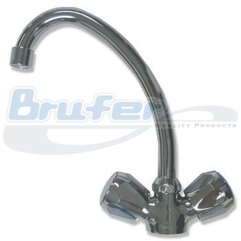 Grifo cuello cisne para fregadero de 2 llaves